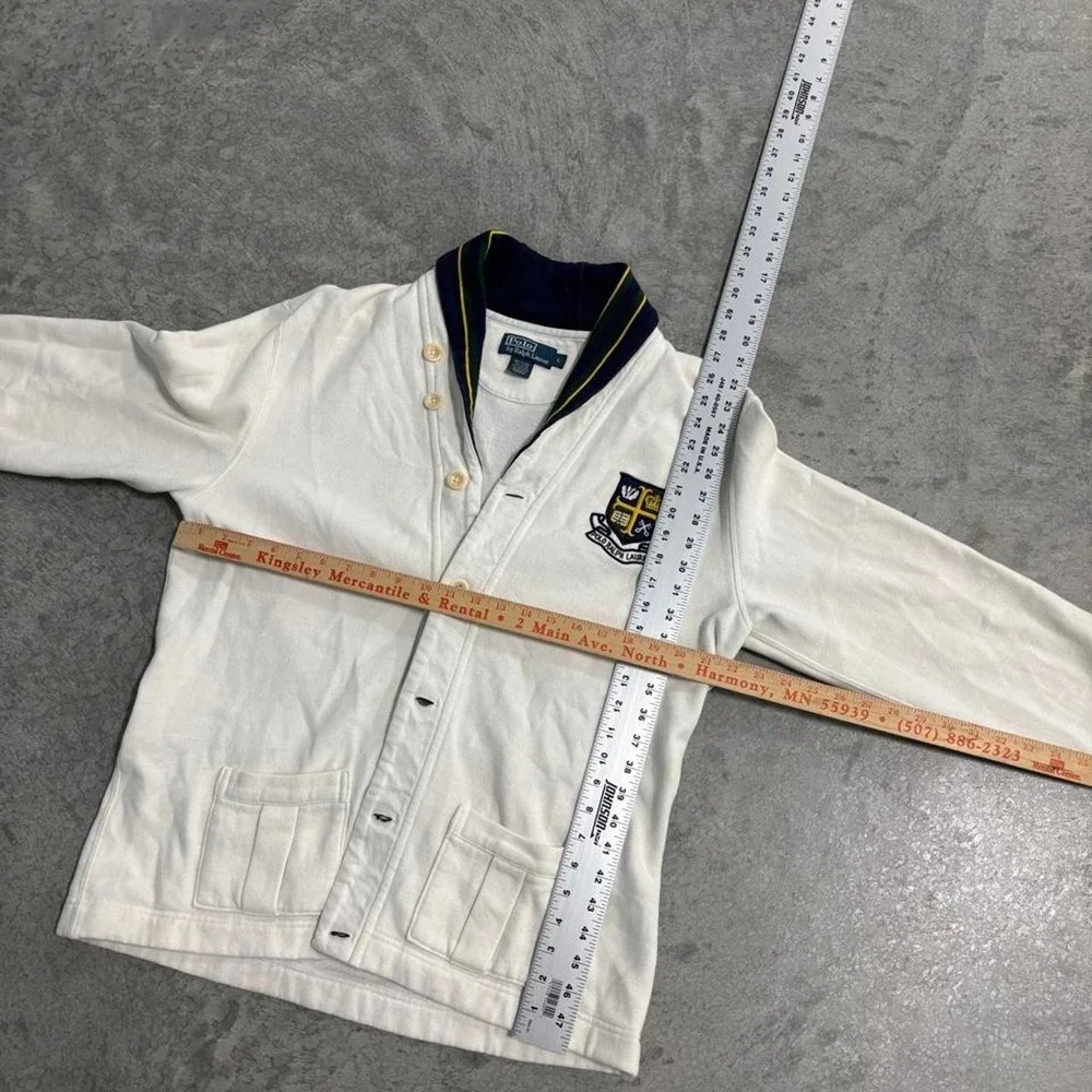 Vintage Polo Ralph Lauren White Shawl Collar Crest Logo Cardigan Men's Large